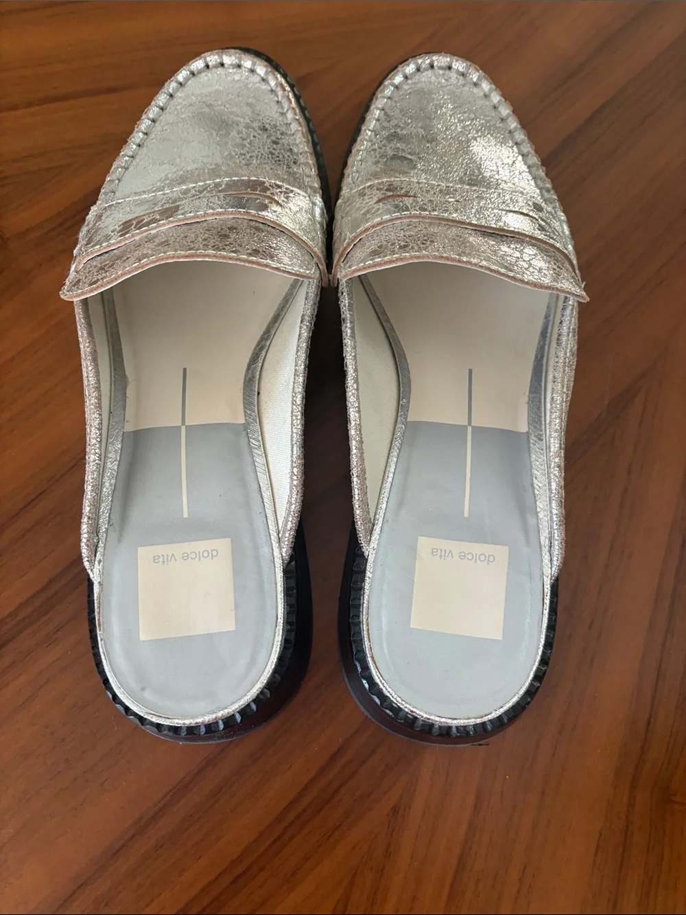Dolce Vita Silver Cracked Metallic Penny Loafers - Picture 5 of 5